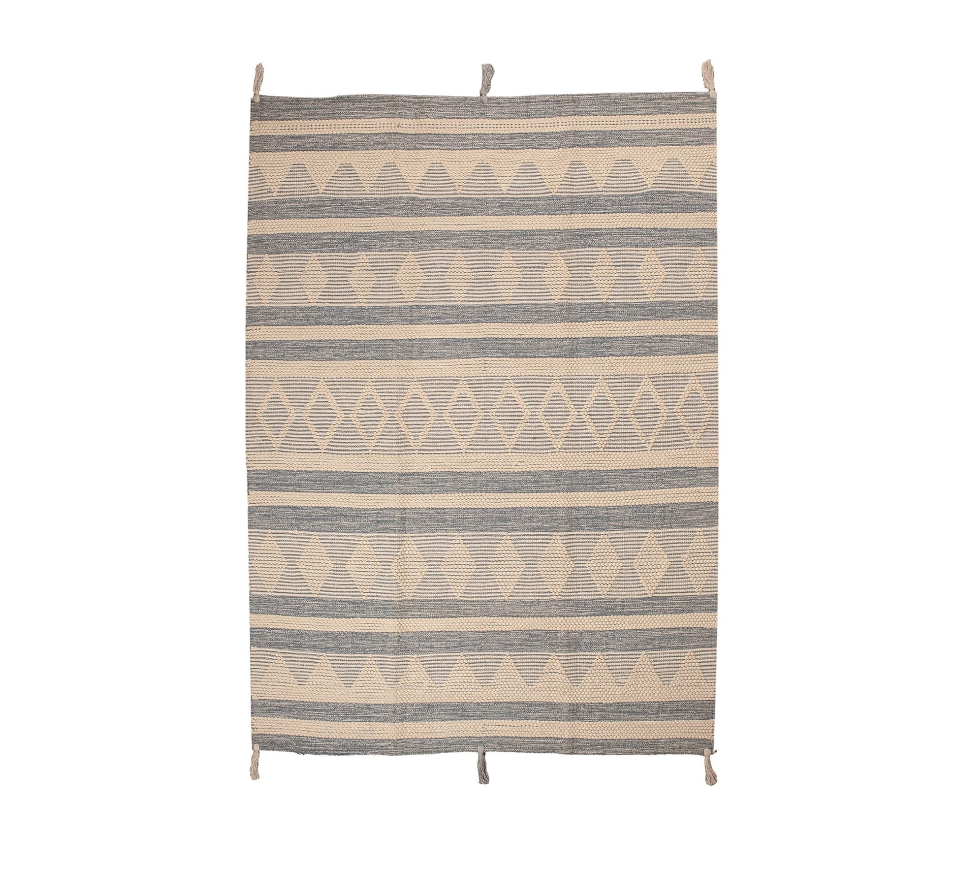 A gray and beige boho rug featuring diamond and striped patterns - Vitrine Furniture - Accessories