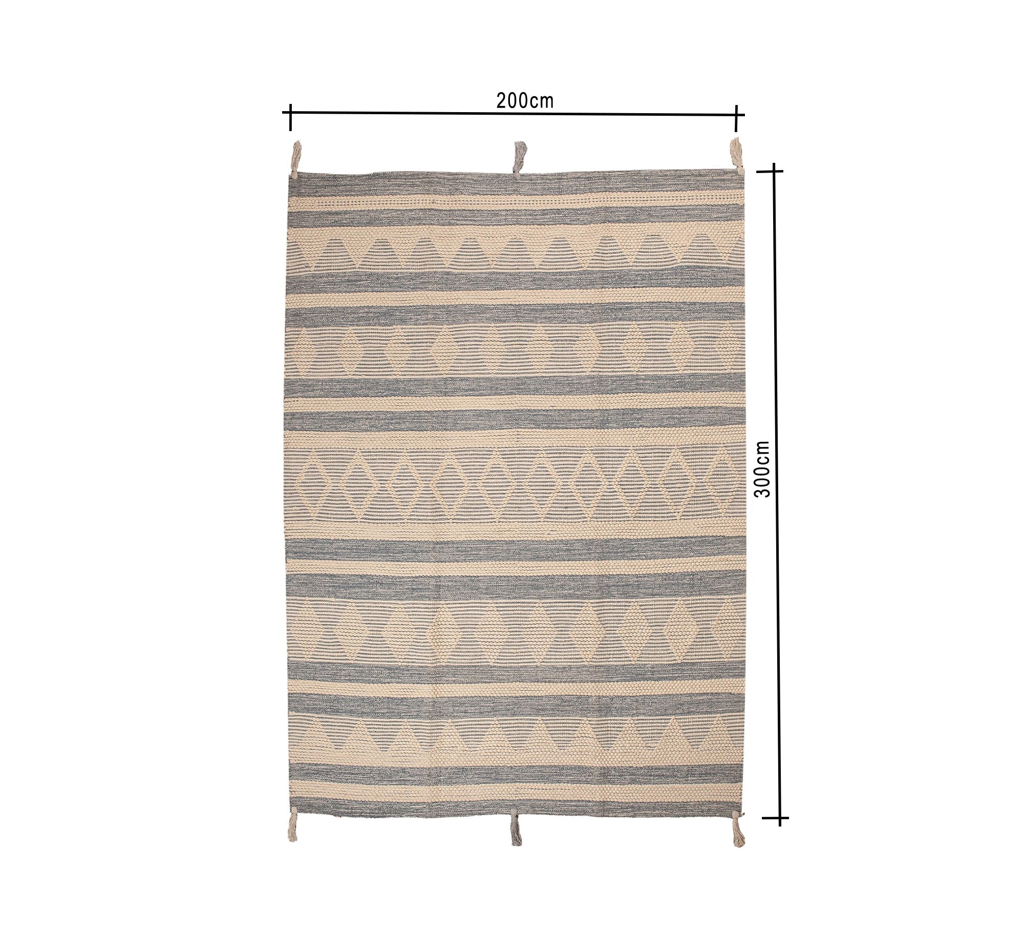 A gray and beige boho rug featuring diamond and striped patterns - Vitrine Furniture - Accessories