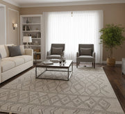 A gray and beige rug with a subtle, interlocking diamond pattern - Vitrine Furniture - Accessories