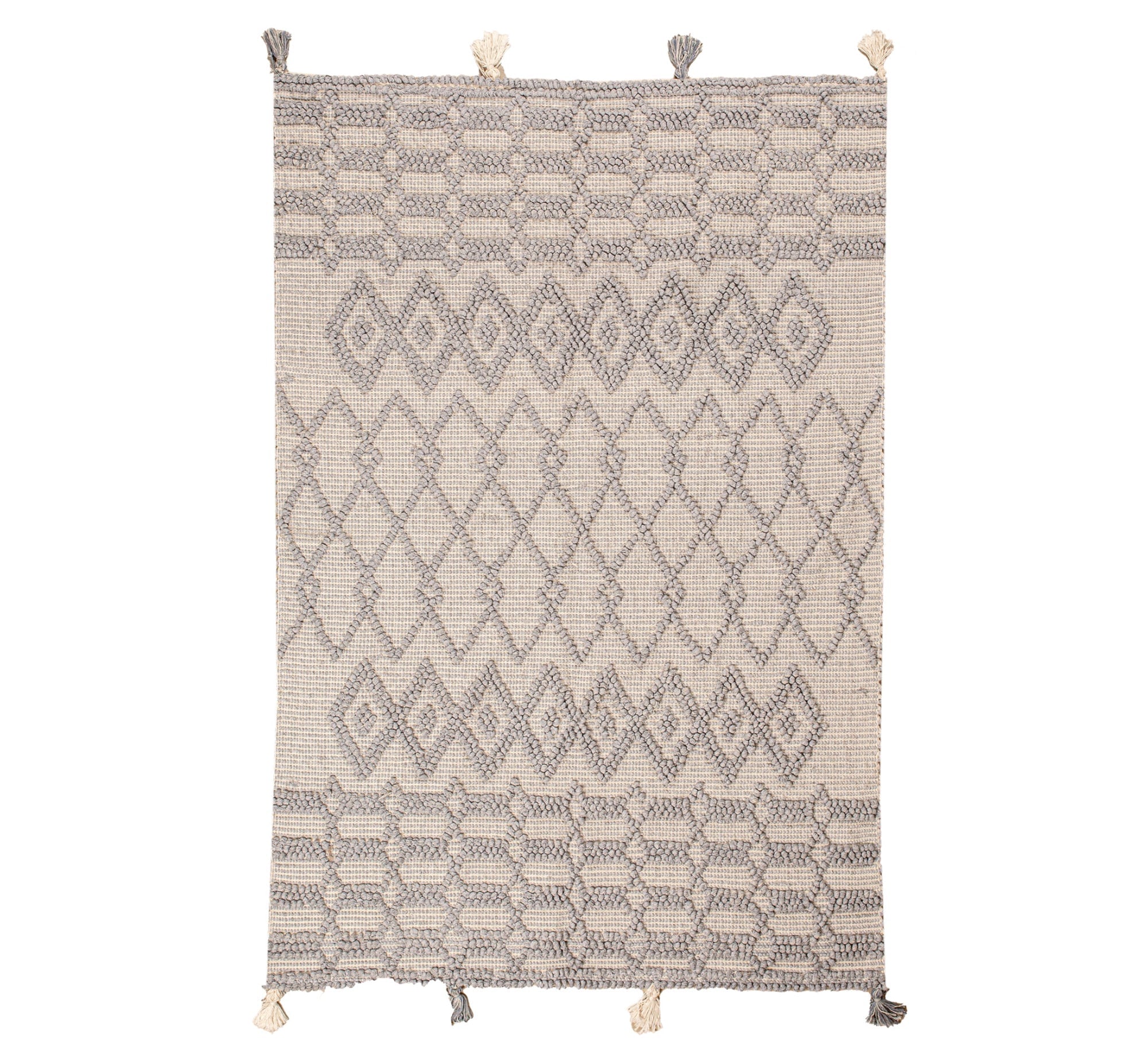 A gray rug with a raised, interlocking diamond pattern - Vitrine Furniture - Accessories