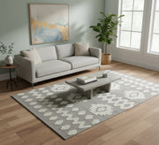 A gray rug with prominent and clear white geometric patterns - Vitrine Furniture - Accessories