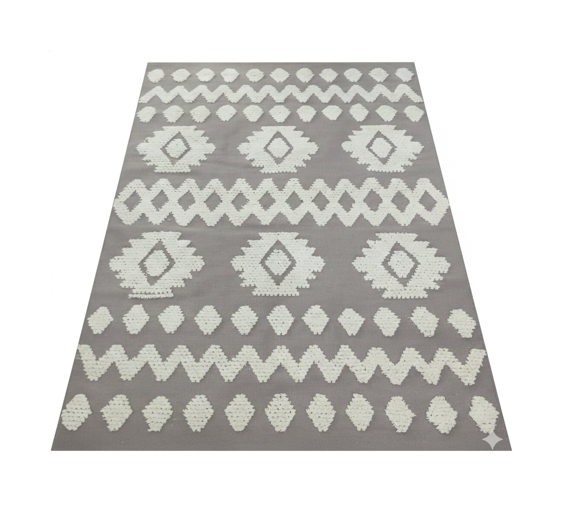 A gray rug with prominent and clear white geometric patterns - Vitrine Furniture - Accessories