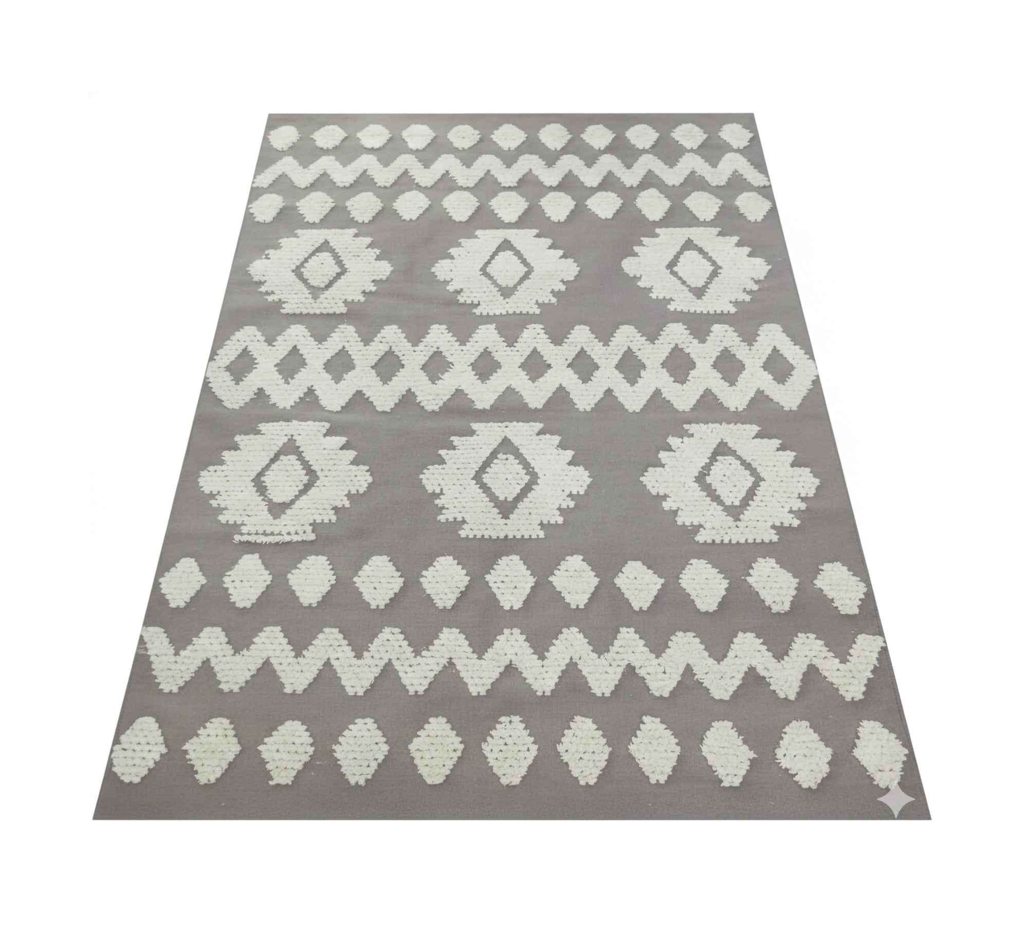 A gray rug with prominent and clear white geometric patterns - Vitrine Furniture - Accessories