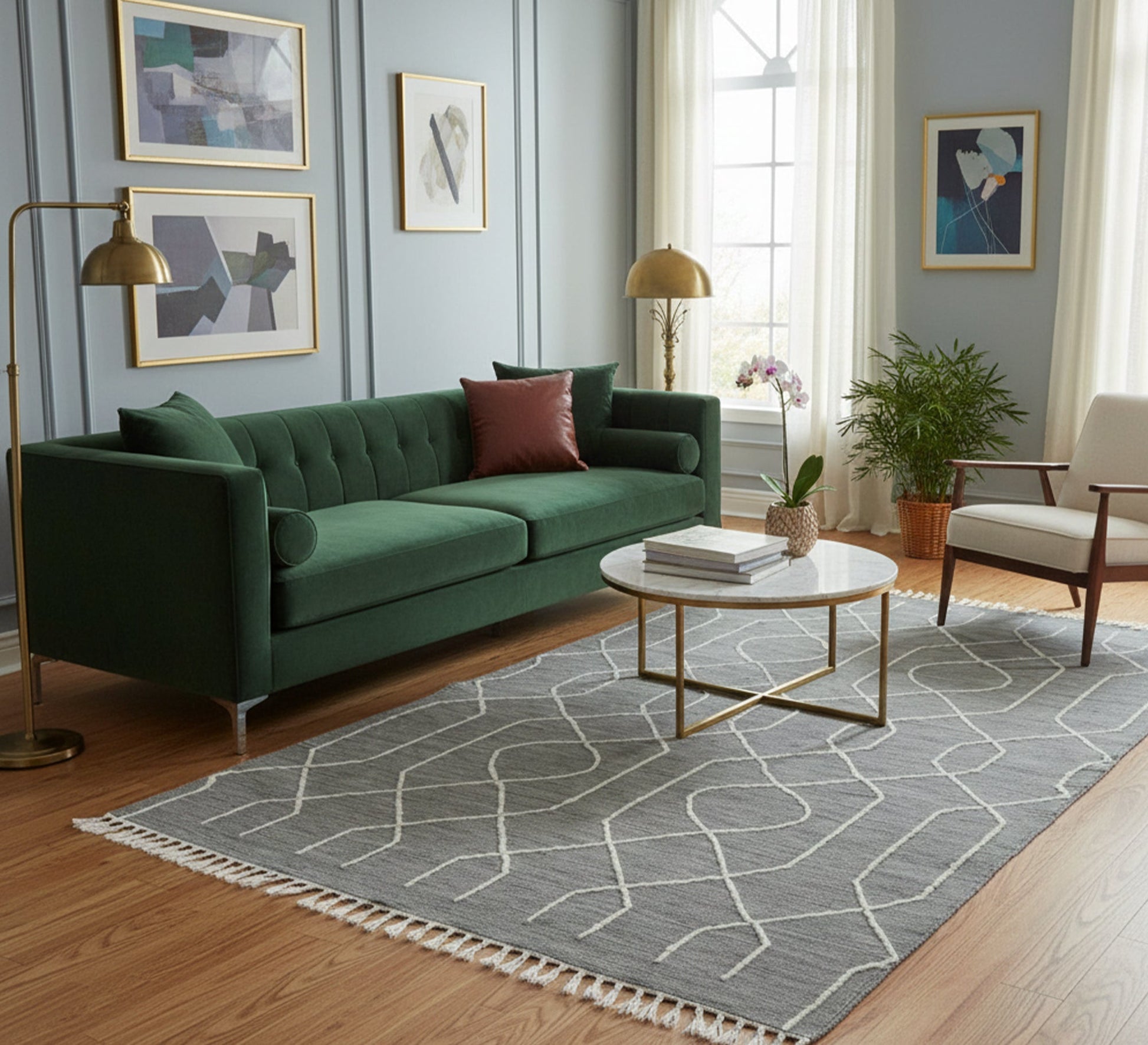 A gray rug with prominent woolen stripes - Vitrine Furniture - Accessories