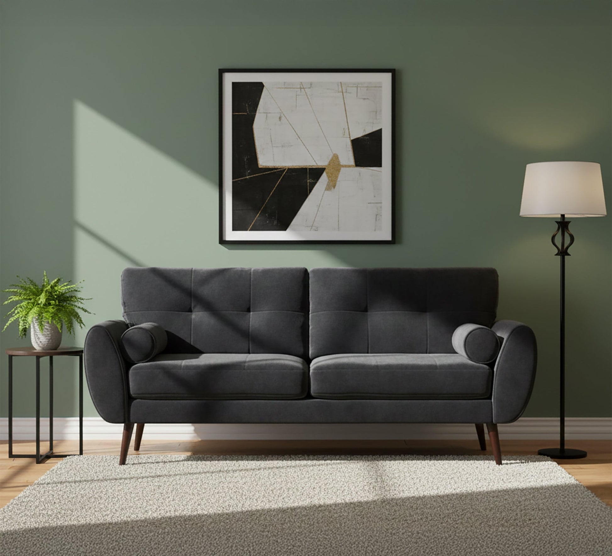 A high black sofa on elegant wooden legs - Vitrine Furniture - Living room Sofas