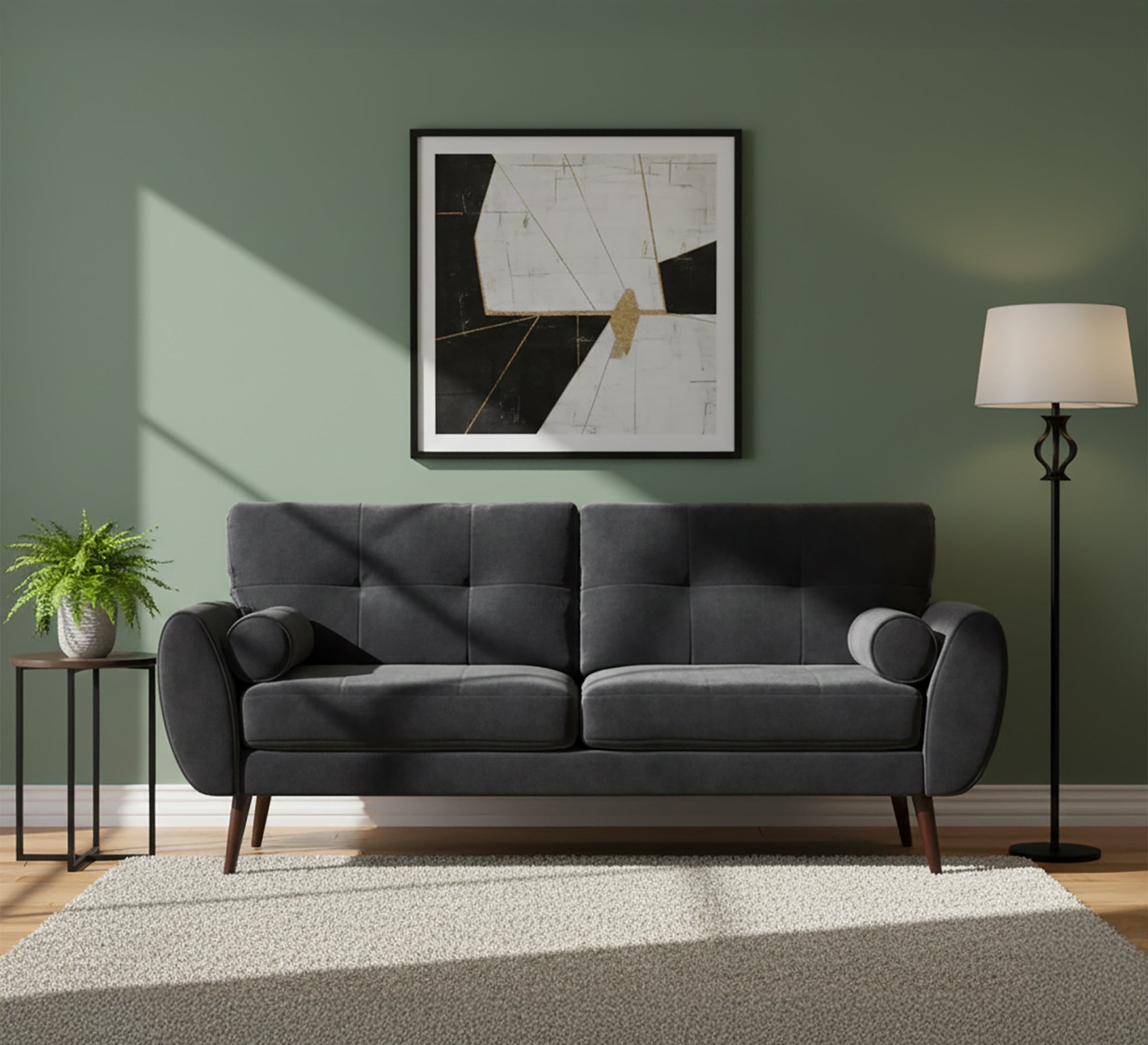 A high black sofa on elegant wooden legs - Vitrine Furniture - Living room Sofas