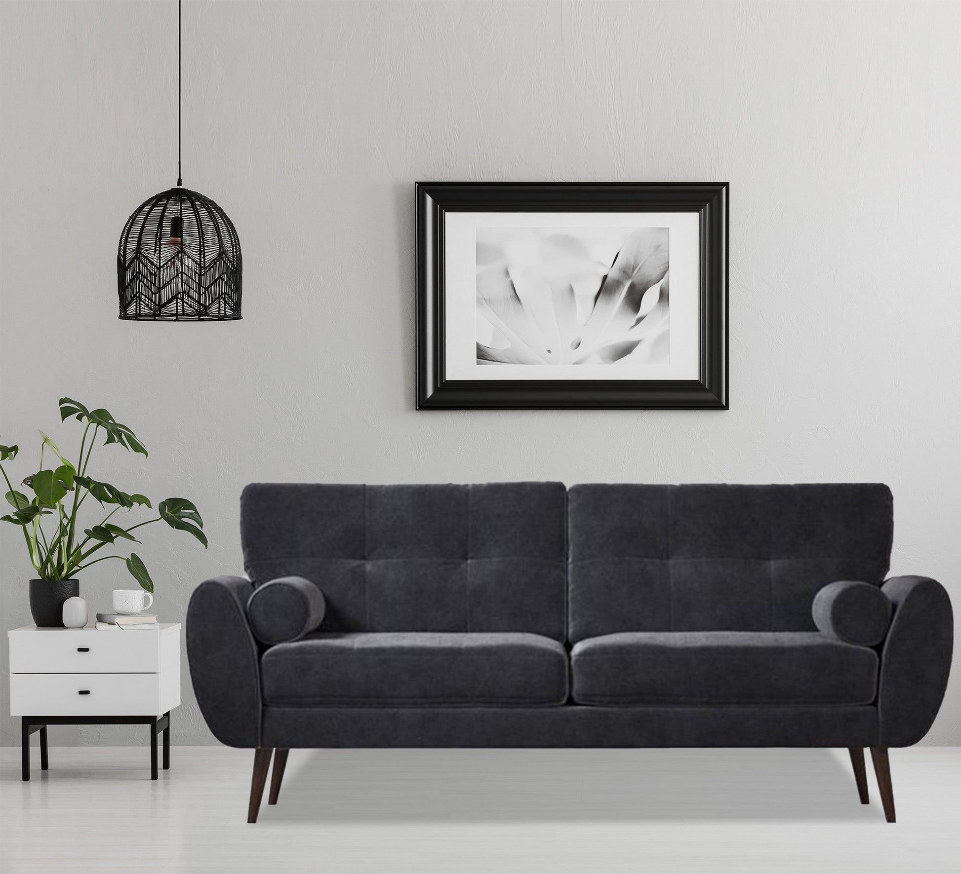 A high black sofa on elegant wooden legs - Vitrine Furniture - Living room Sofas