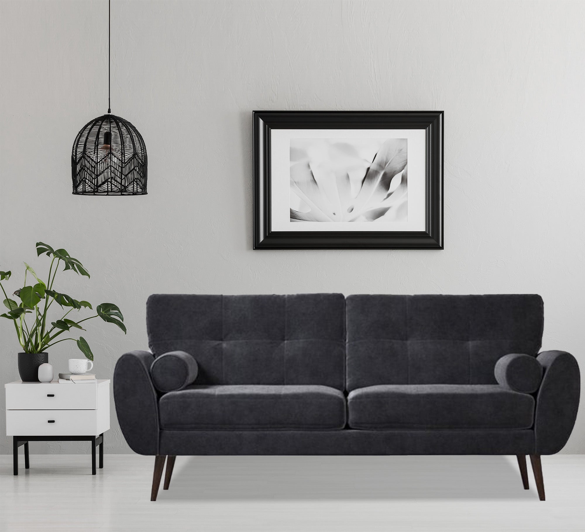 A high black sofa on elegant wooden legs - Vitrine Furniture - Living room Sofas