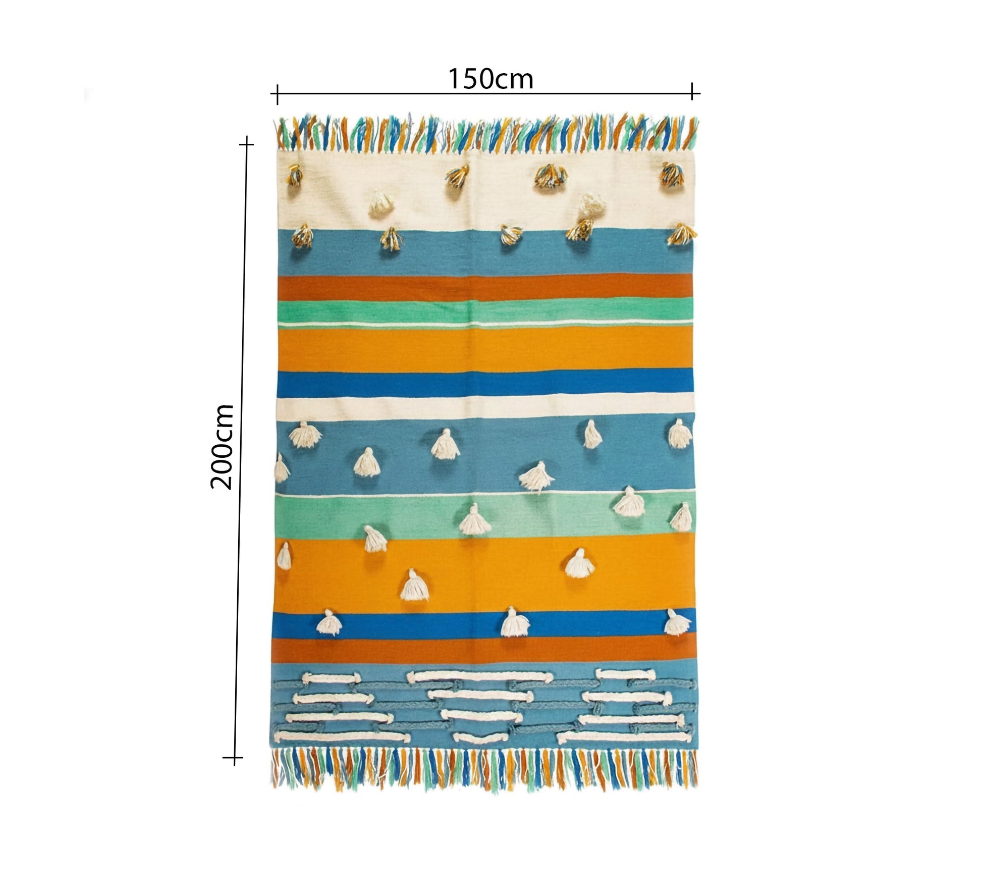 A horizontally striped rug in various colors and with fringe. - Vitrine Furniture - Accessories