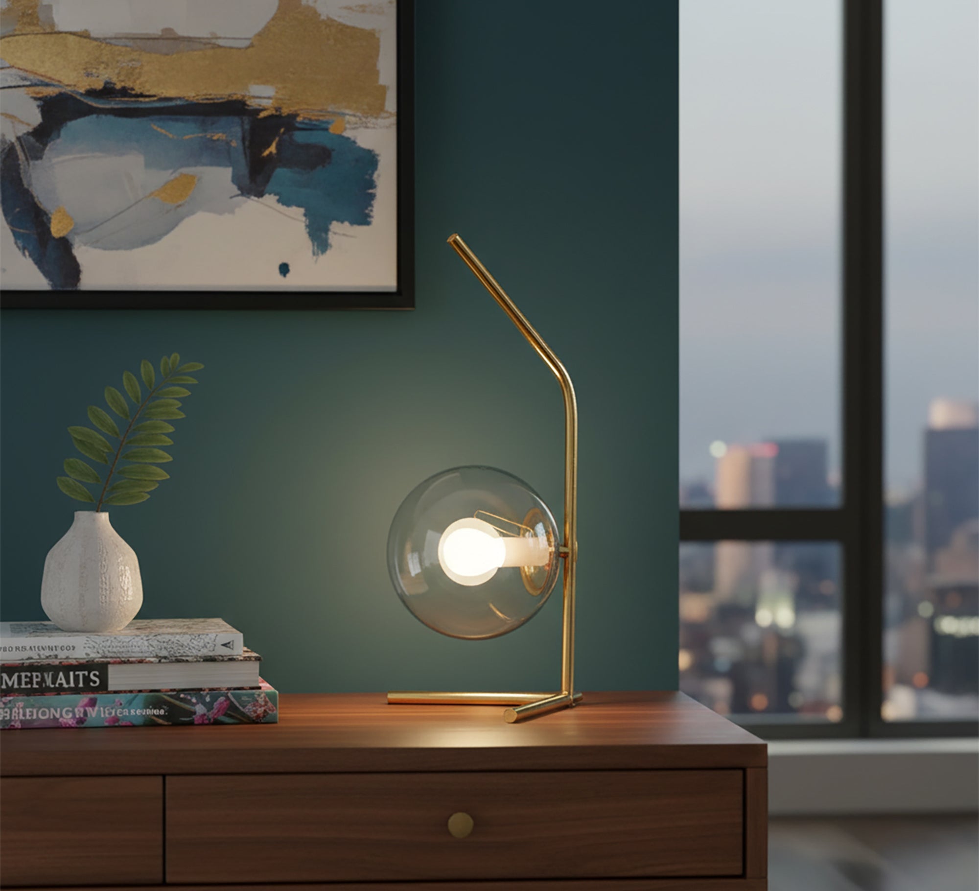A lamp with a uniquely designed curved arm - Vitrine Furniture - Table lamps
