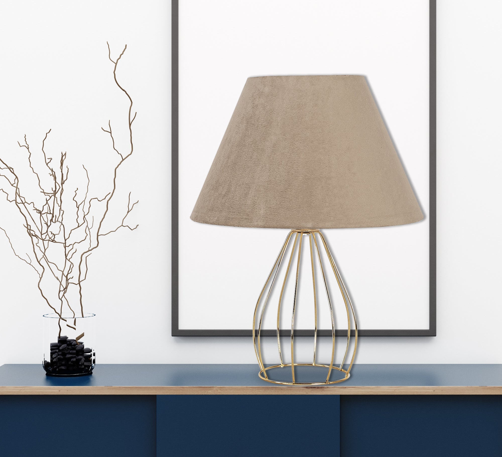 A lampshade with golden metal legs in the shape of an open cage - Vitrine Furniture - Lighting