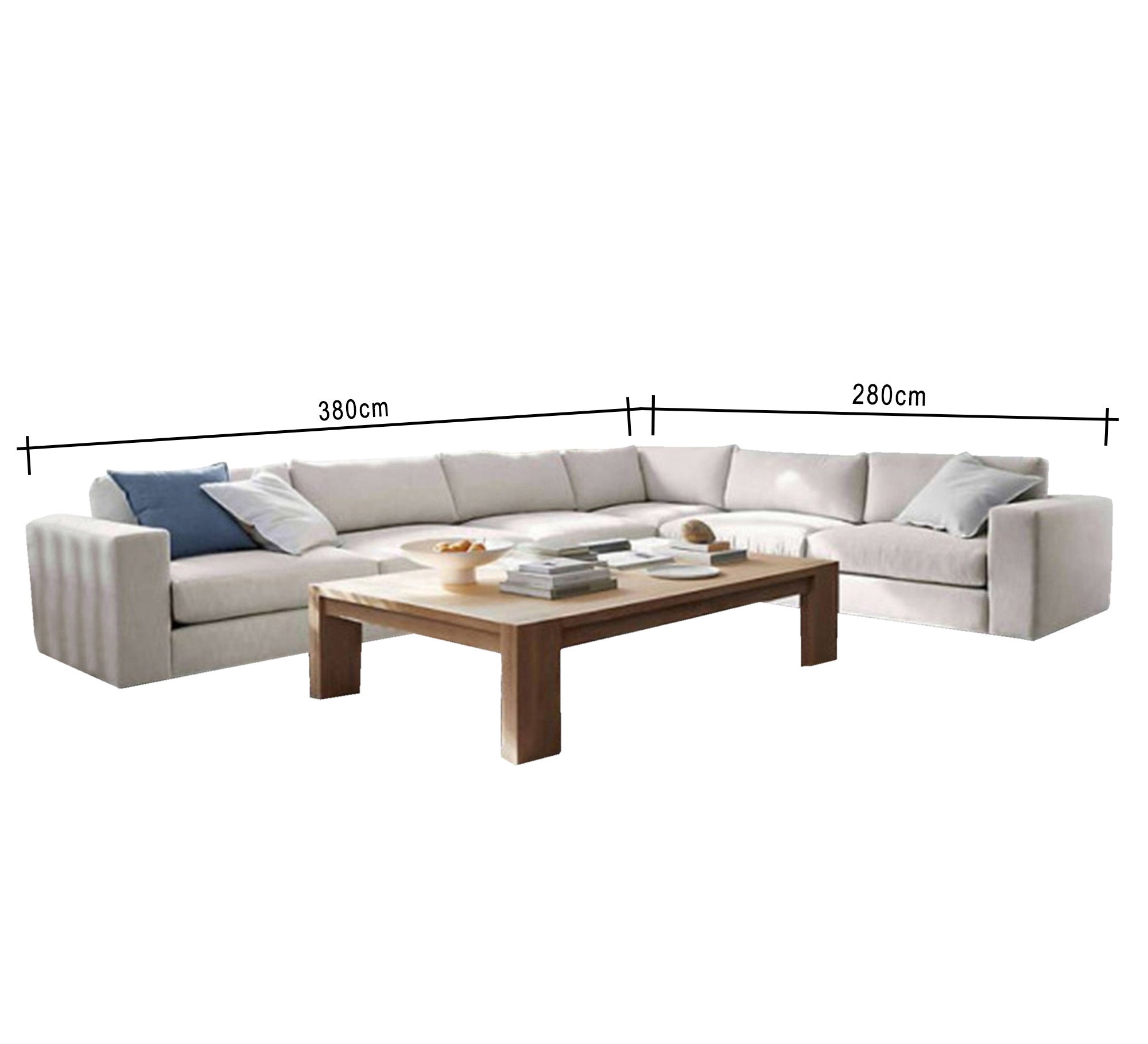 A large off - white corner - Vitrine Furniture - L - shape sofa set