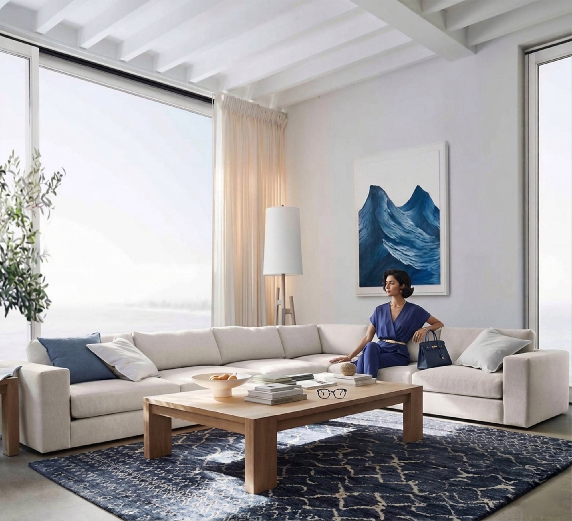 A large off- white corner - Vitrine Furniture - L- shape sofa set