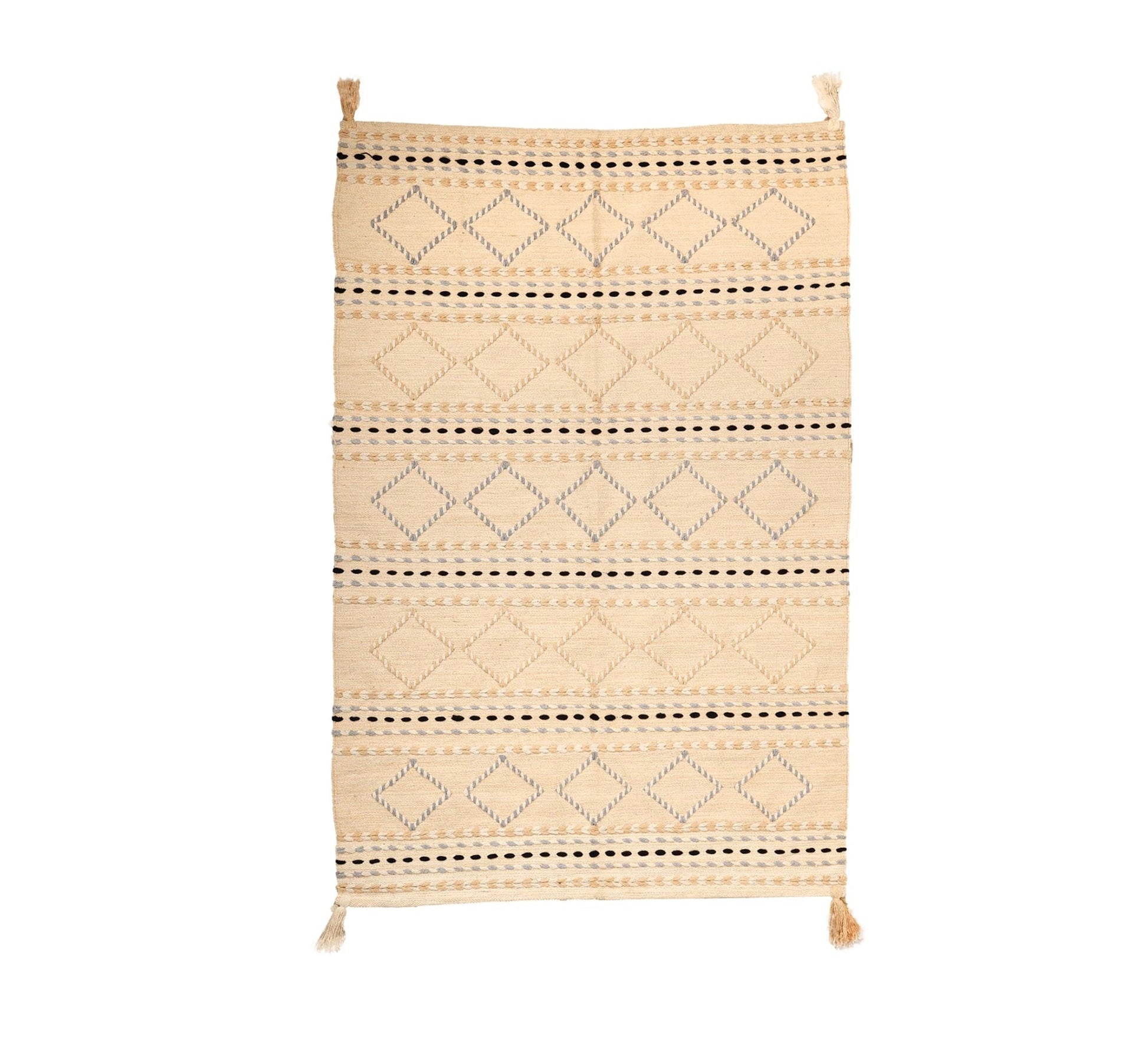 A light beige, boho rug with diamond and striped patterns - Vitrine Furniture - Accessories