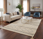 A light beige, boho rug with diamond and striped patterns - Vitrine Furniture - Accessories