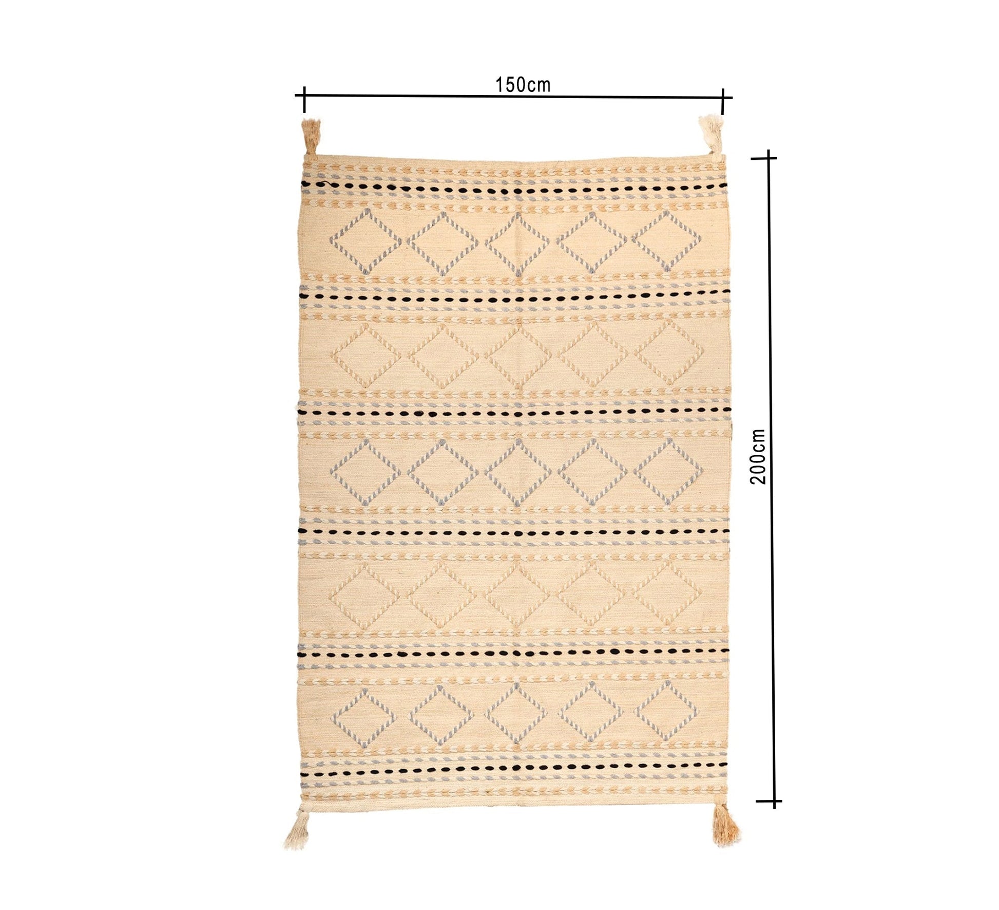 A light beige, boho rug with diamond and striped patterns - Vitrine Furniture - Accessories