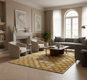 A light beige rug featuring a prominent yellow mesh - Vitrine Furniture - Accessories