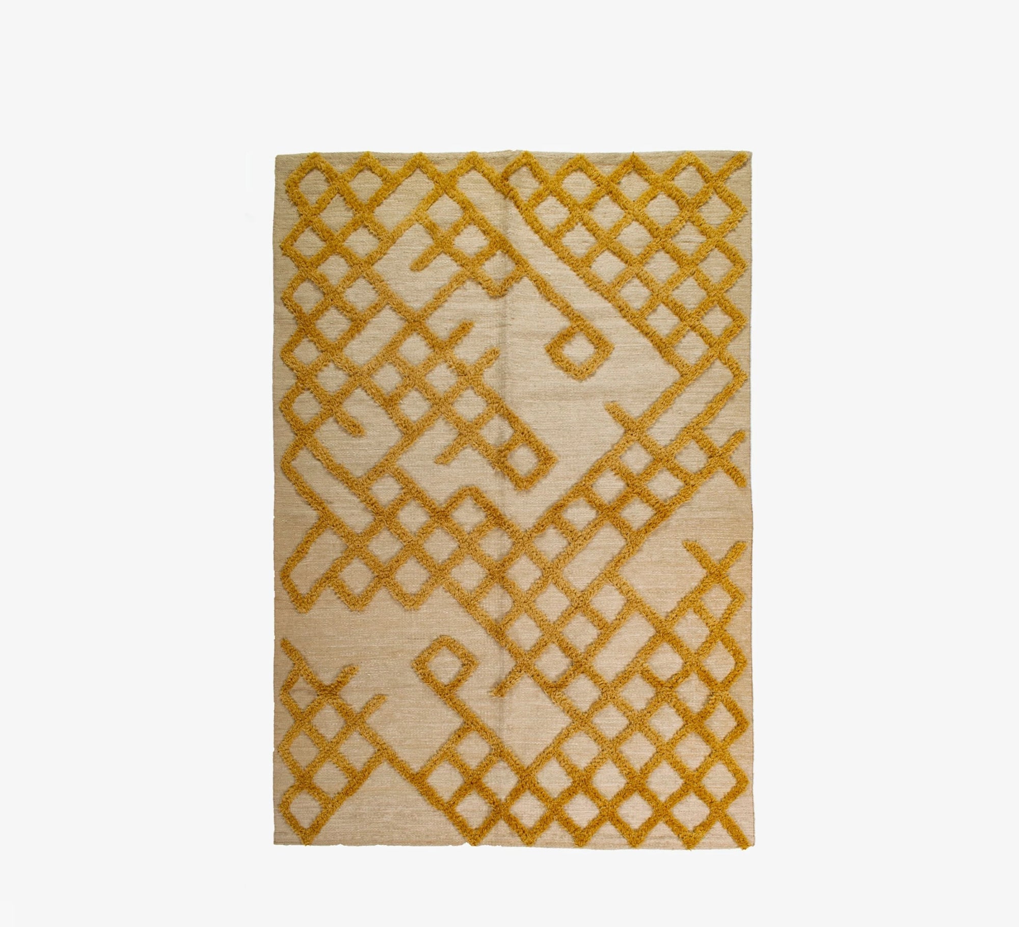 A light beige rug featuring a prominent yellow mesh - Vitrine Furniture - Accessories