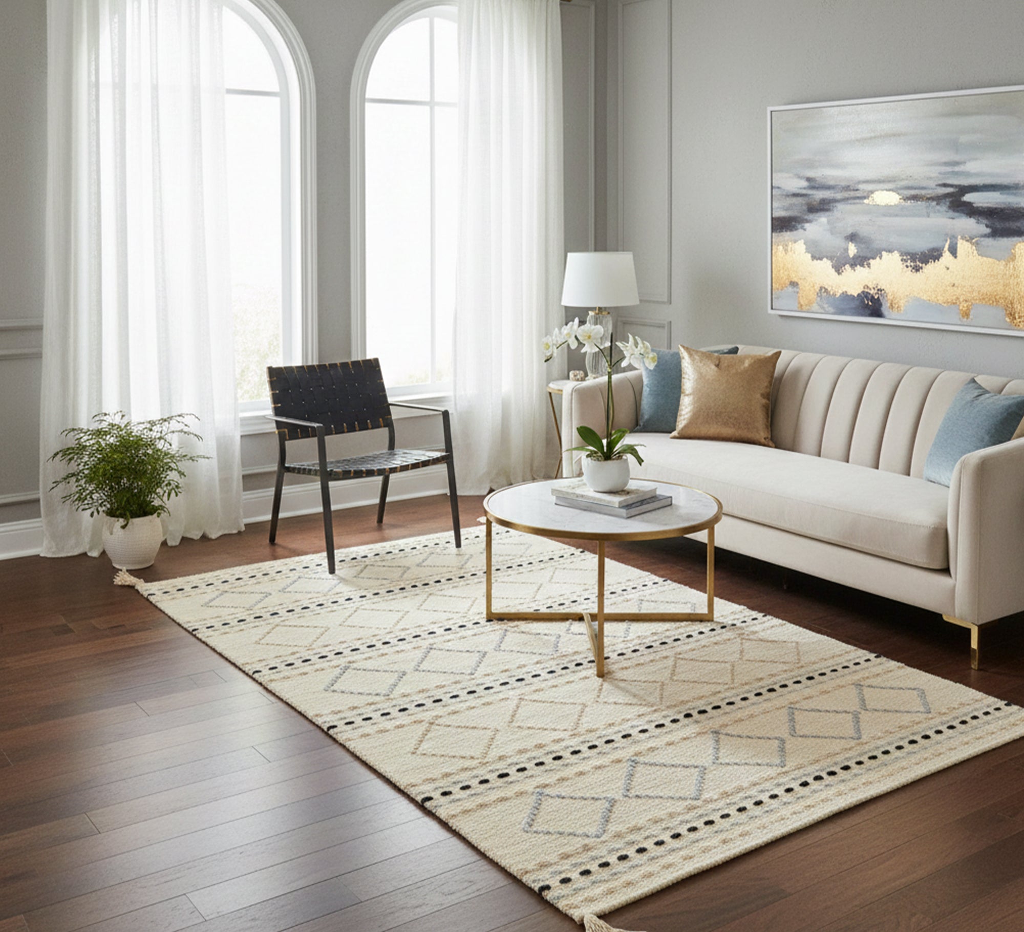 A light beige rug with brown and gray diamond shapes - Vitrine Furniture - Accessories