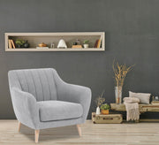 A light gray footstool with recessed longitudinal lines - Vitrine Furniture - Chairs & Chaise lounge
