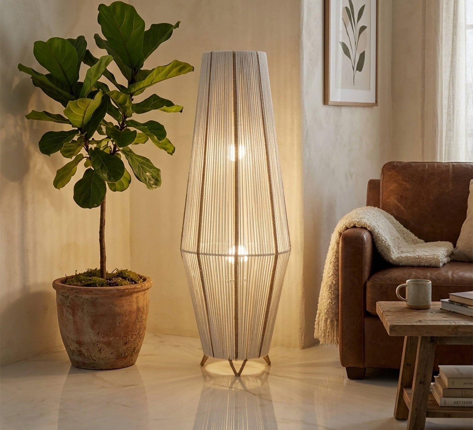 A macrame floor lamp for a warm, bohemian look - Vitrine Furniture - Floor lamps