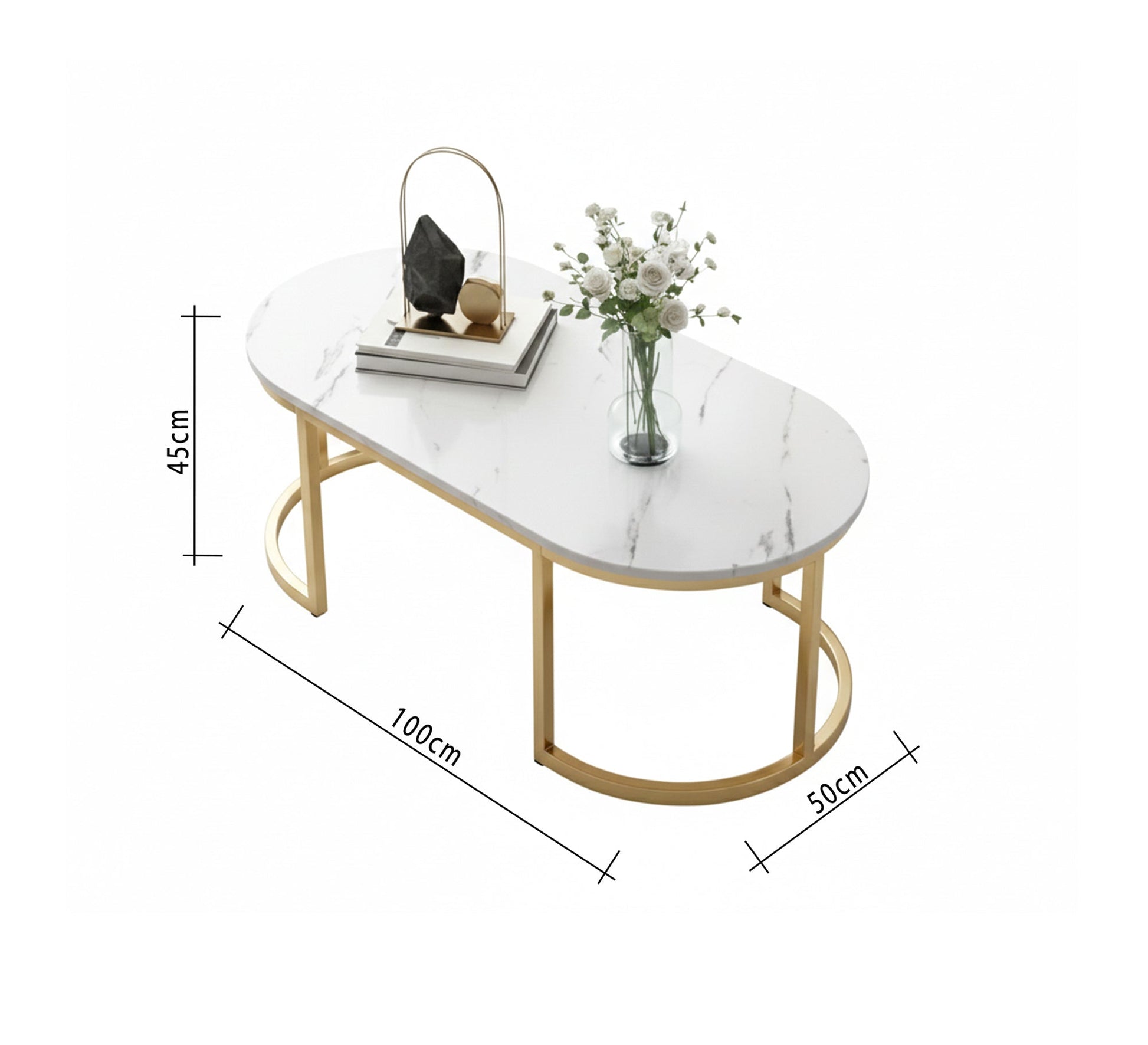 A marble table with an oval gold base - Vitrine Furniture - Furniture
