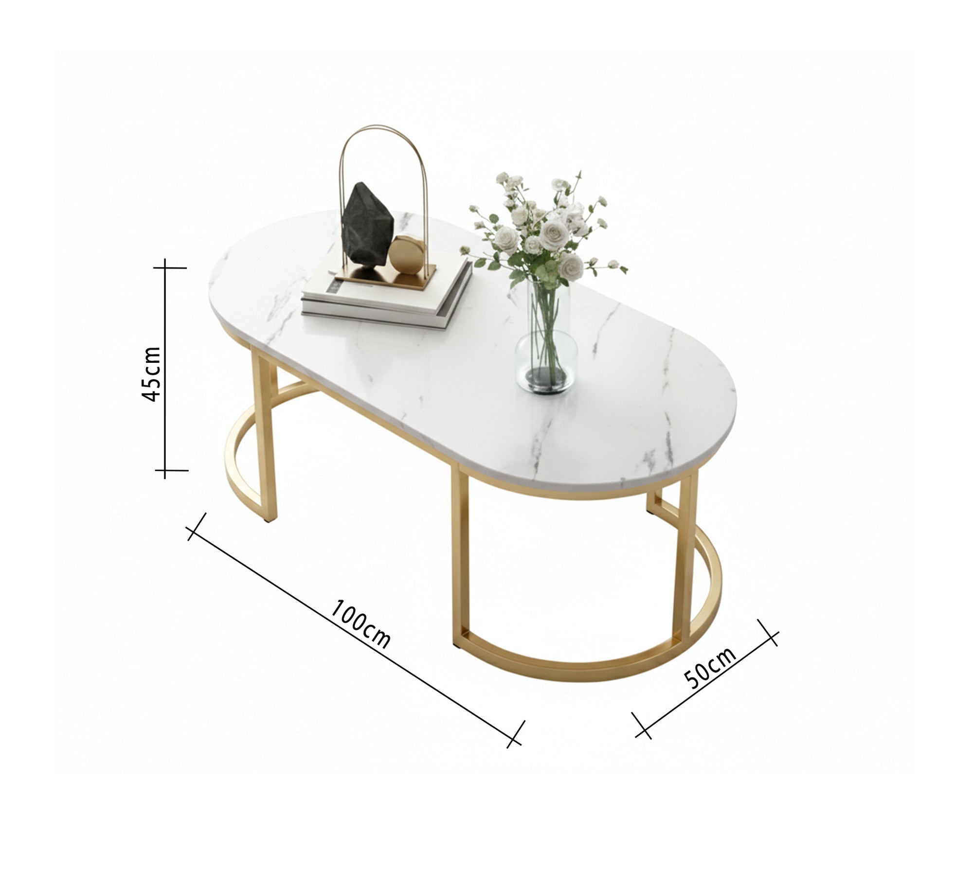A marble table with an oval gold base - Vitrine Furniture - Furniture