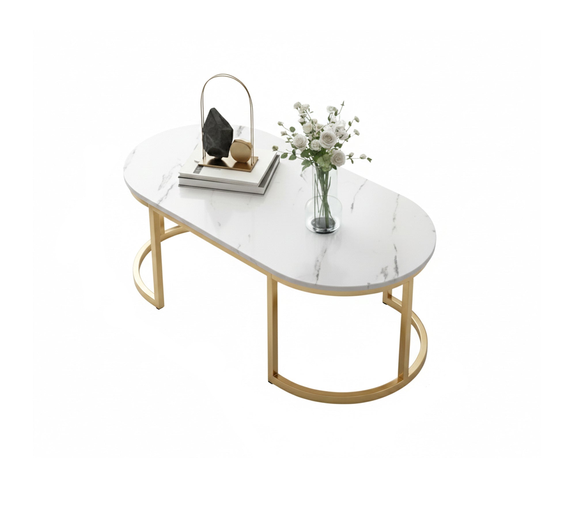 A marble table with an oval gold base - Vitrine Furniture - Furniture