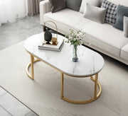 A marble table with an oval gold base - Vitrine Furniture - Furniture