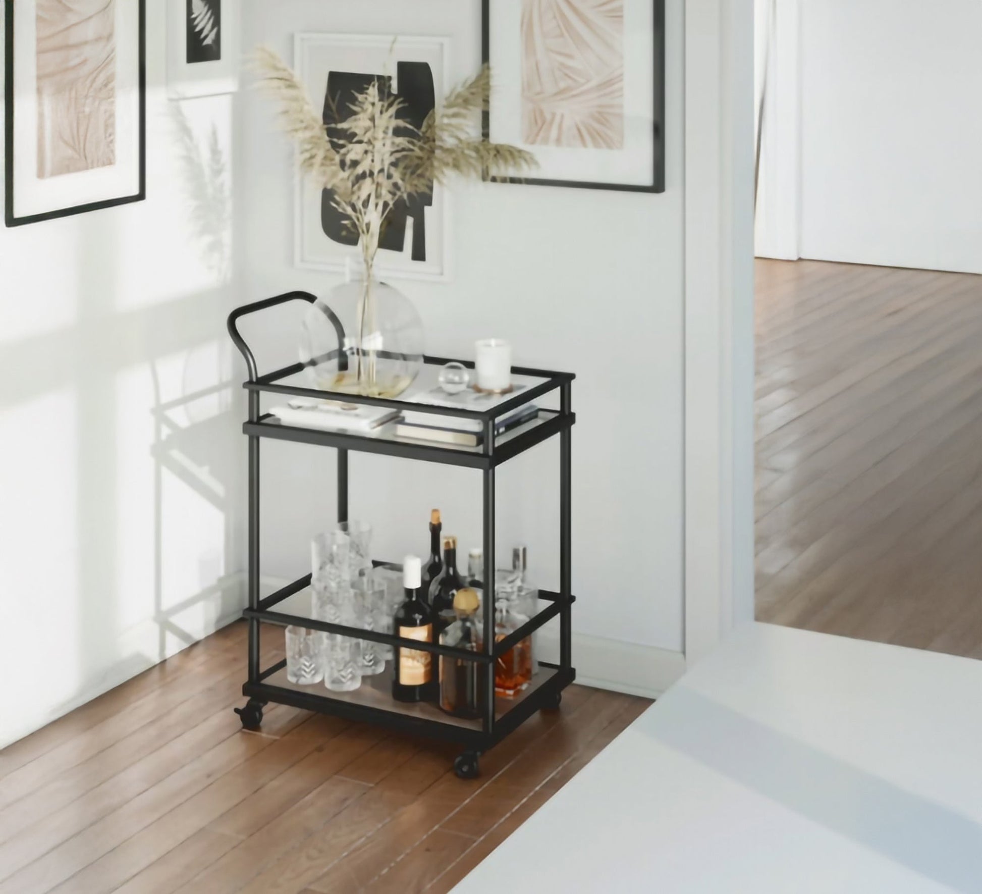 A mobile serving table with wheels and two shelves - Vitrine Furniture - Furniture
