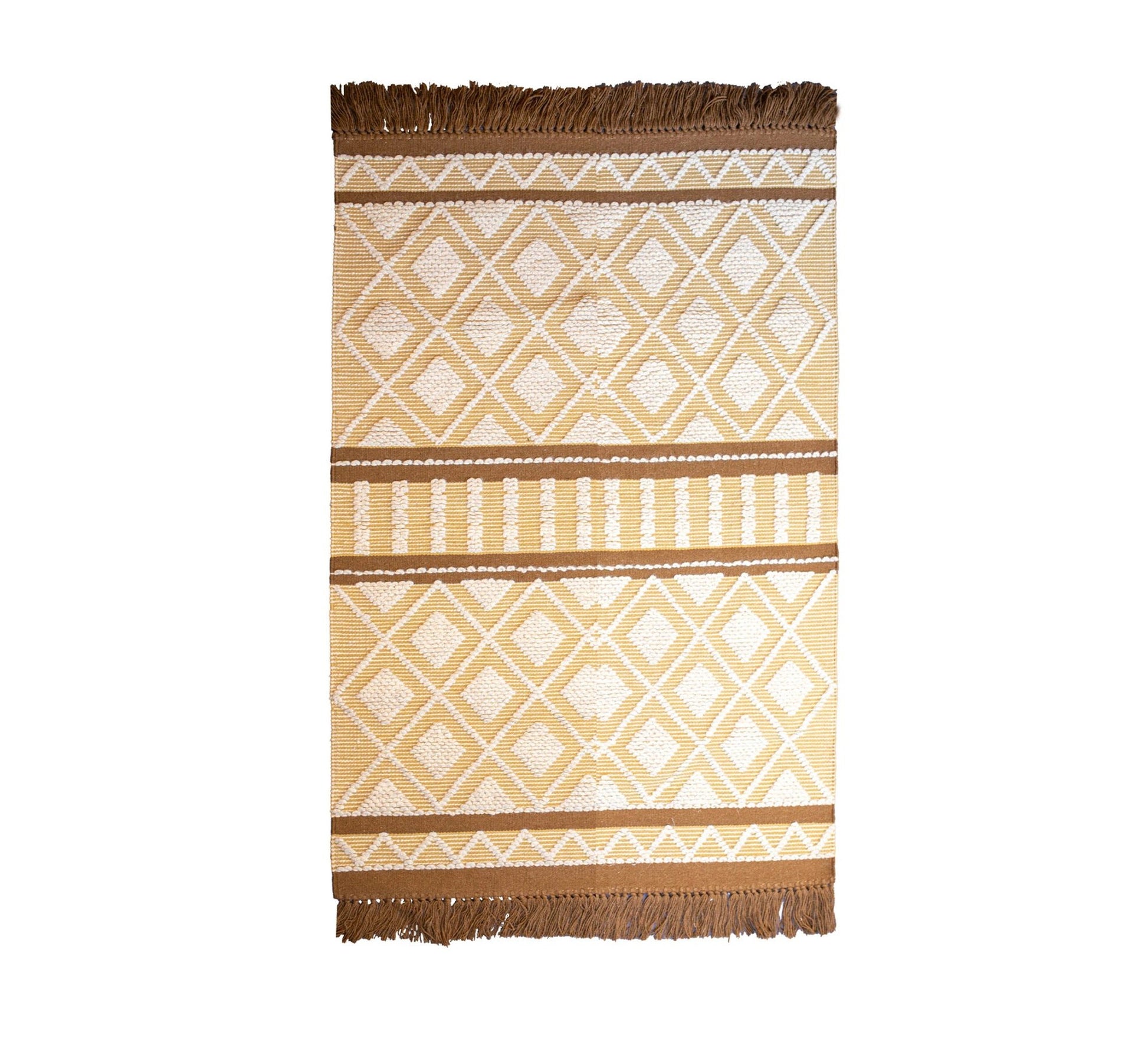 A modern and bold yellow and brown rug with geometric patterns - Vitrine Furniture - Accessories