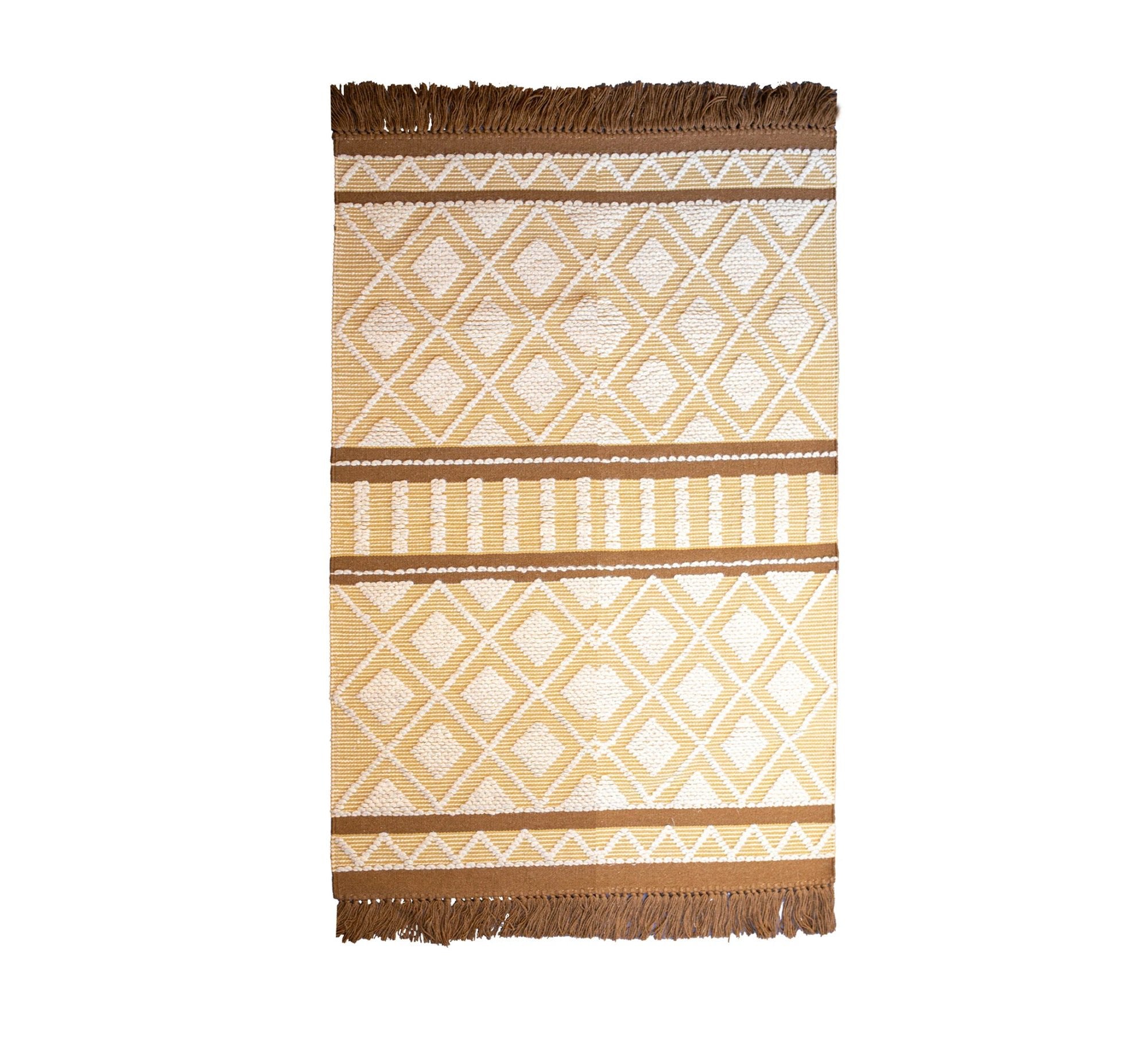 A modern and bold yellow and brown rug with geometric patterns - Vitrine Furniture - Accessories