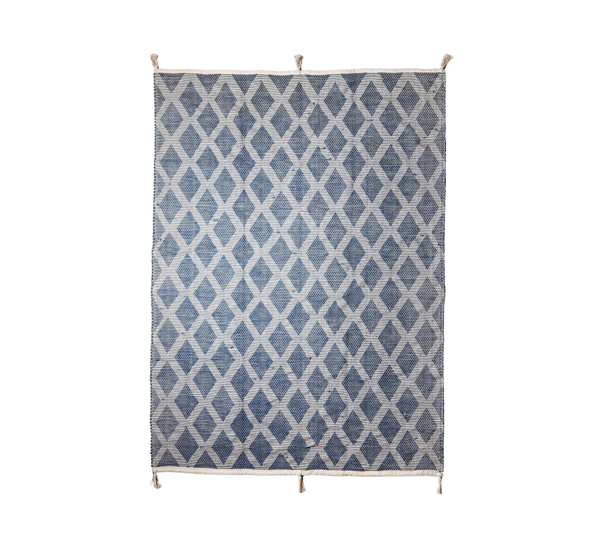 A modern blue and white rug with a knotted diamond pattern - Vitrine Furniture - Accessories