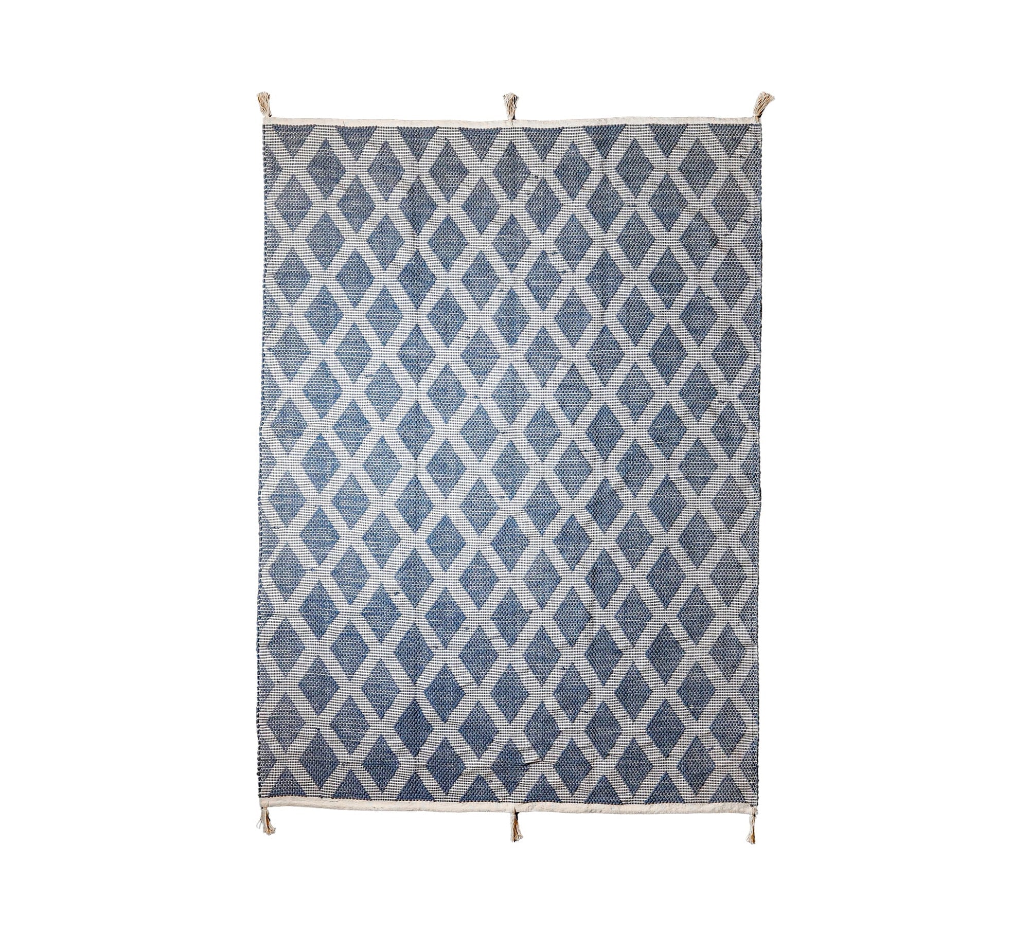 A modern blue and white rug with a knotted diamond pattern - Vitrine Furniture - Accessories
