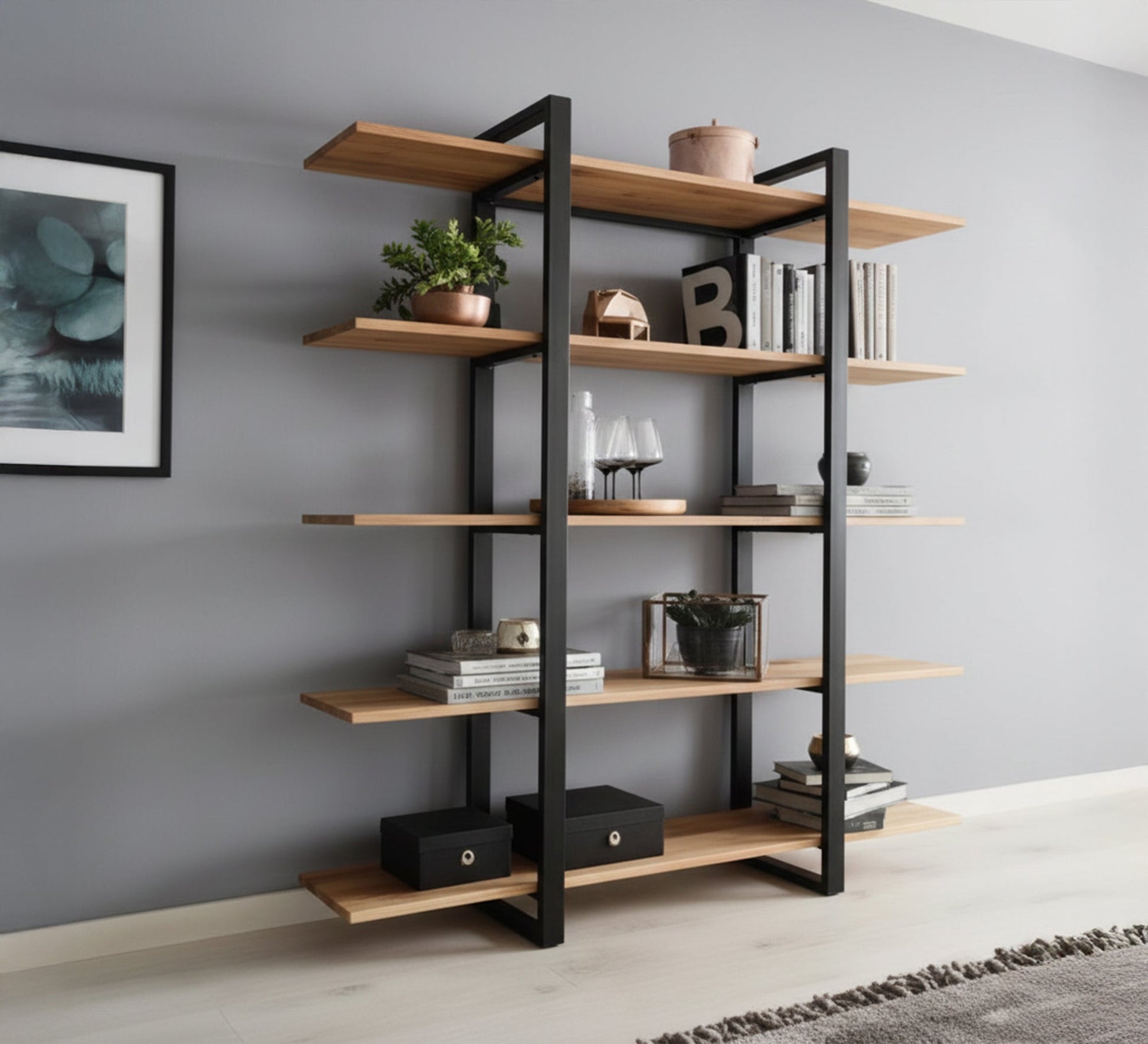 A modern - designed bookcase with an elegant black frame - Vitrine Furniture - Furniture