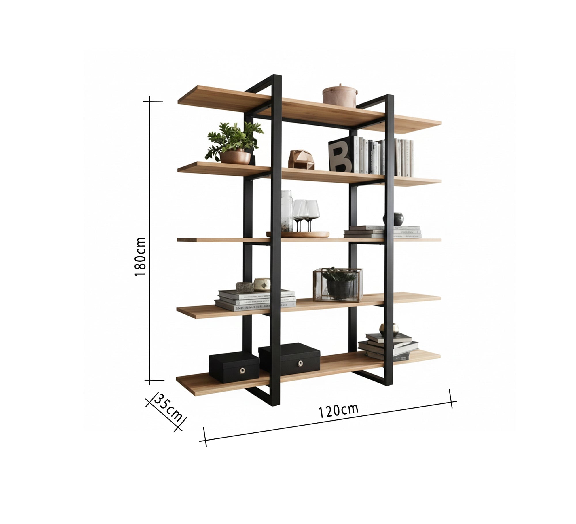 A modern - designed bookcase with an elegant black frame - Vitrine Furniture - Furniture