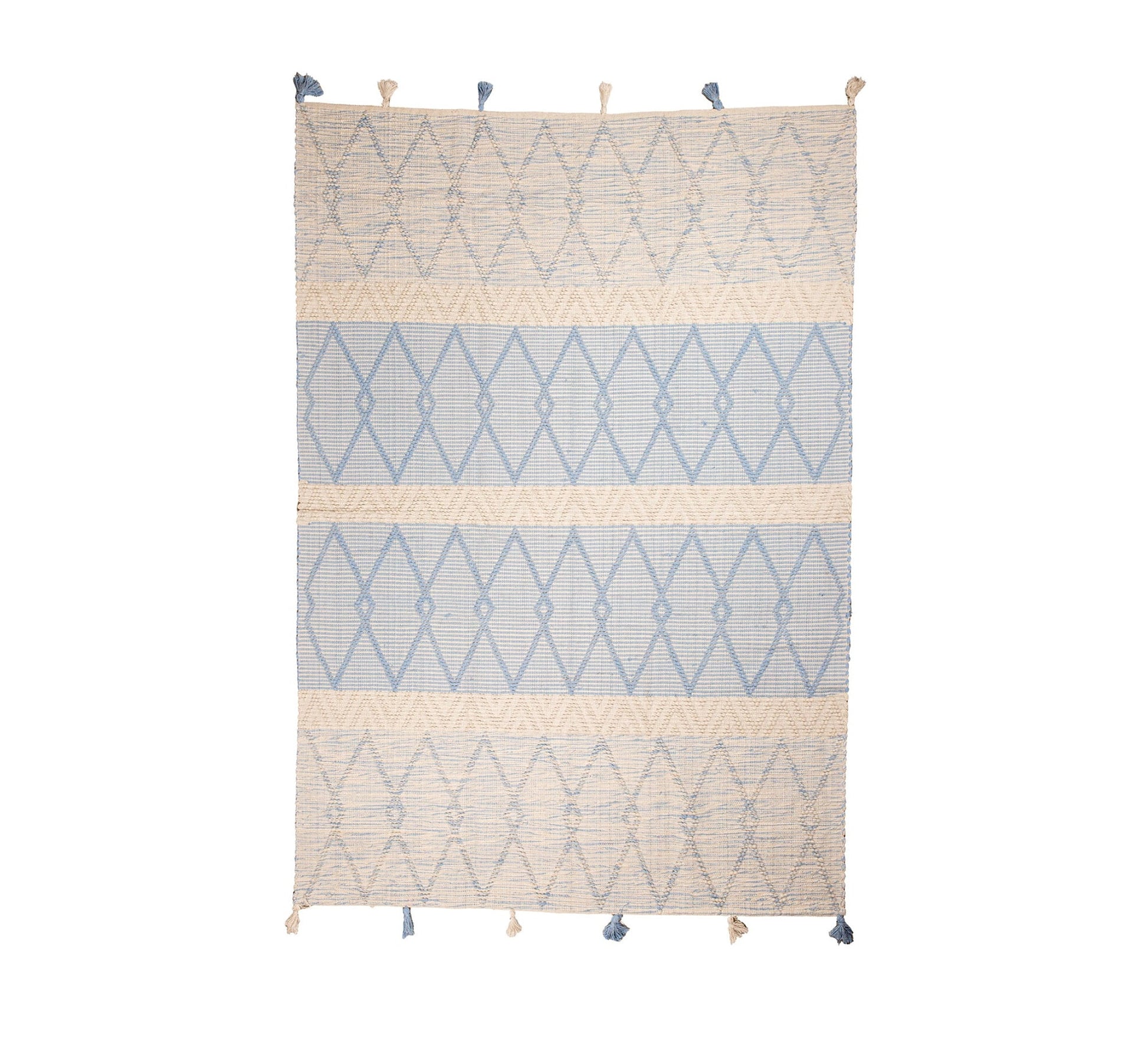 A modern, light blue rug with diamond and striped patterns - Vitrine Furniture - Accessories