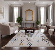 A modern, soft, and embroidered Moroccan rug with a diamond pattern and pastel colors - Vitrine Furniture - Accessories