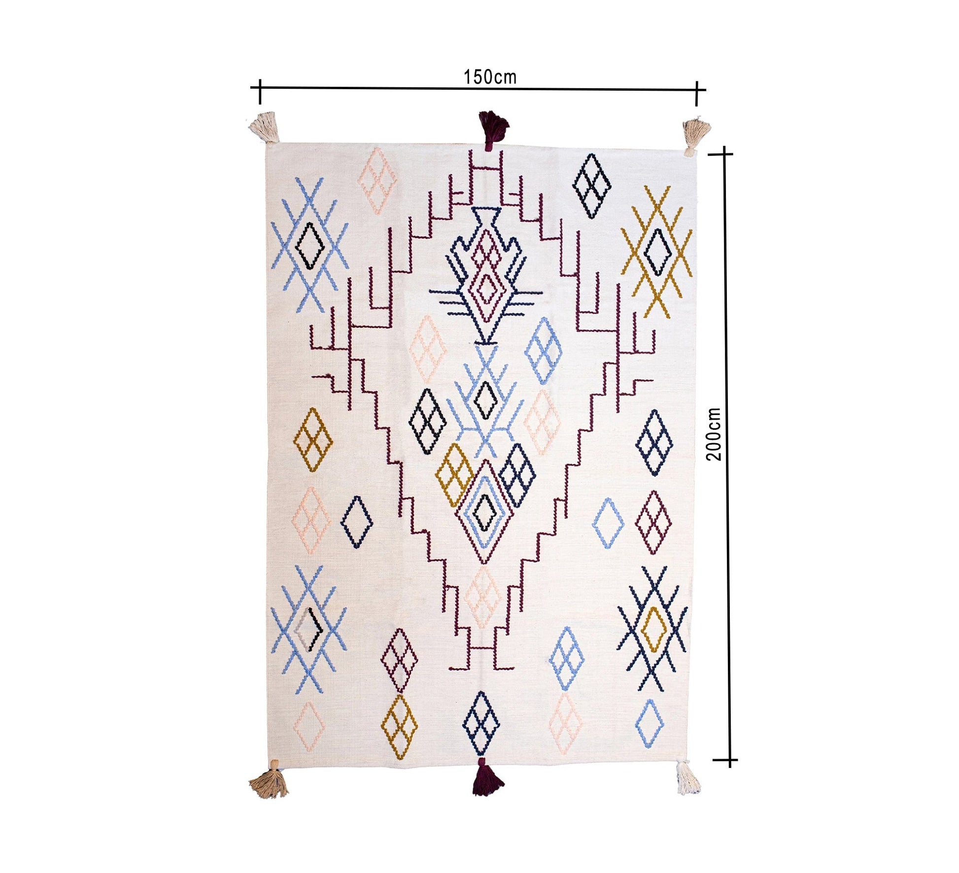 A modern, soft, and embroidered Moroccan rug with a diamond pattern and pastel colors - Vitrine Furniture - Accessories
