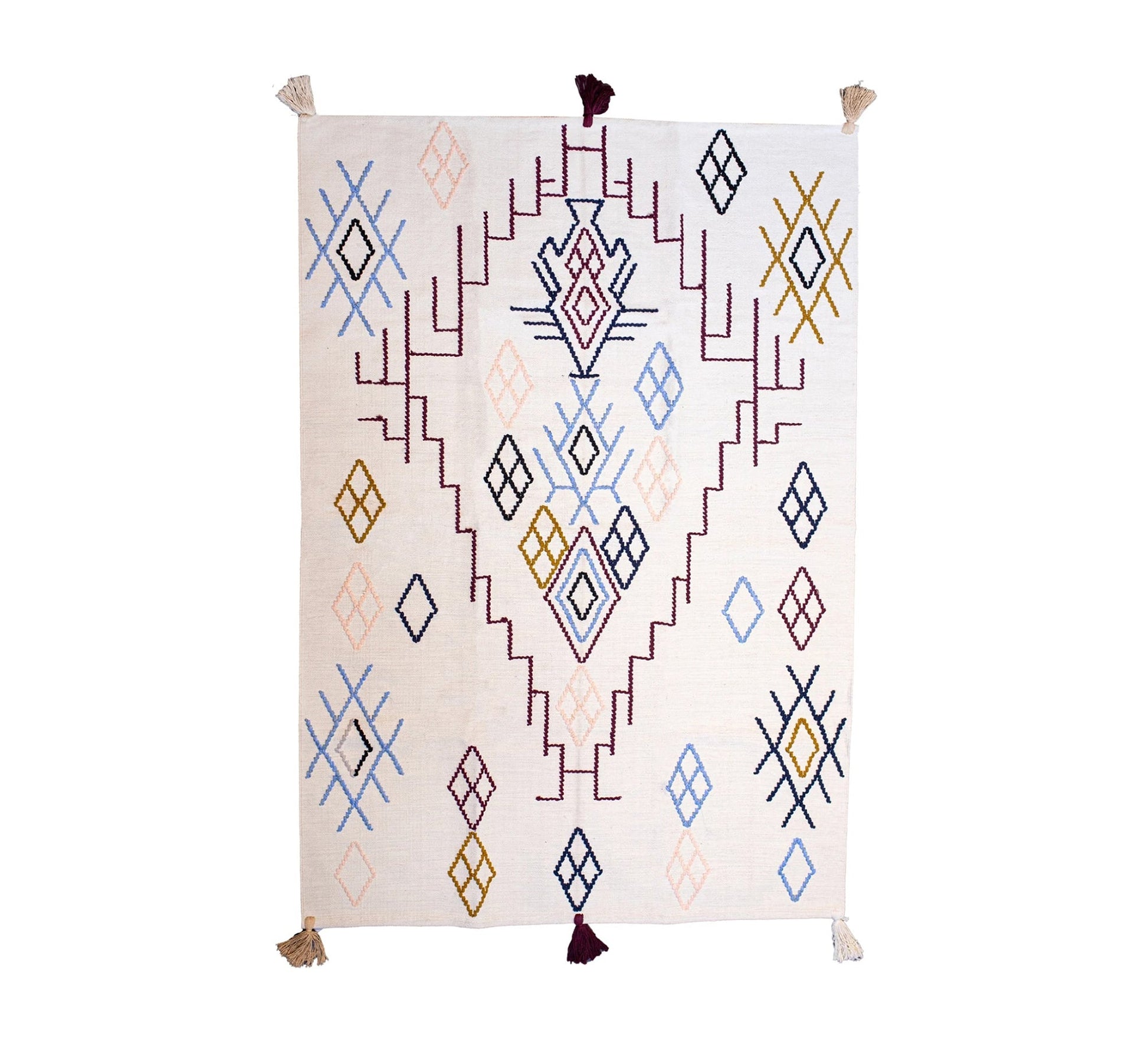 A modern, soft, and embroidered Moroccan rug with a diamond pattern and pastel colors - Vitrine Furniture - Accessories