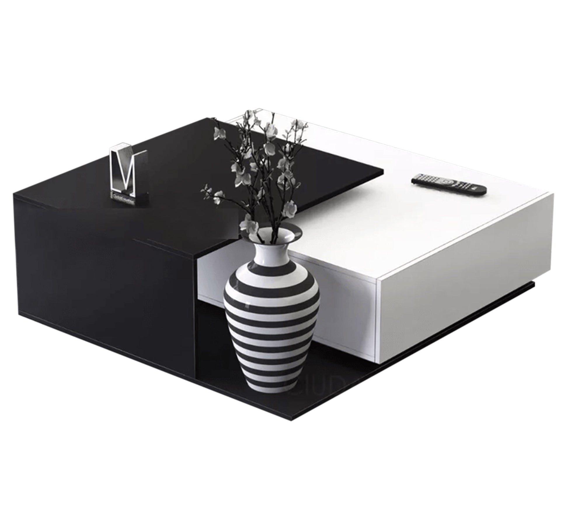 A modern wooden table with a black and white overlay. - Vitrine Furniture - Furniture