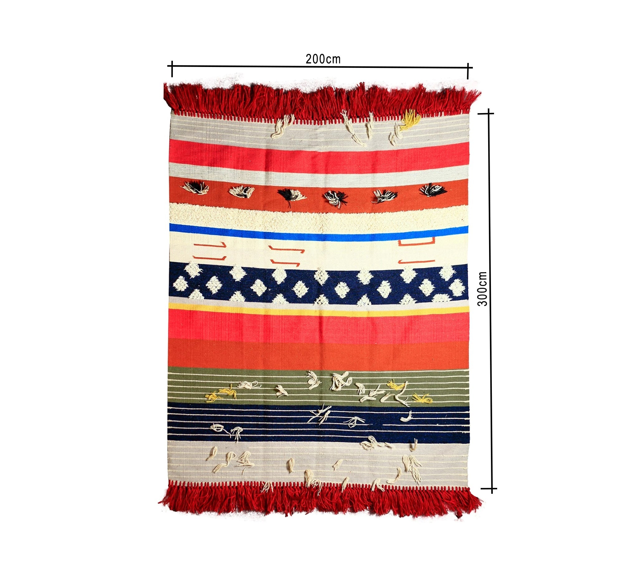 A multicolored rug with wide red stripes and fringe - Vitrine Furniture - Accessories
