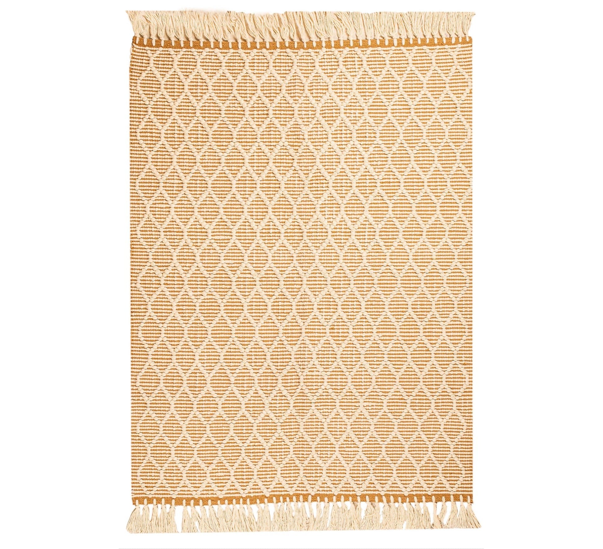 A mustard rug featuring a repeating white diamond net pattern - Vitrine Furniture - Accessories