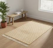 A mustard rug featuring a repeating white diamond net pattern - Vitrine Furniture - Accessories