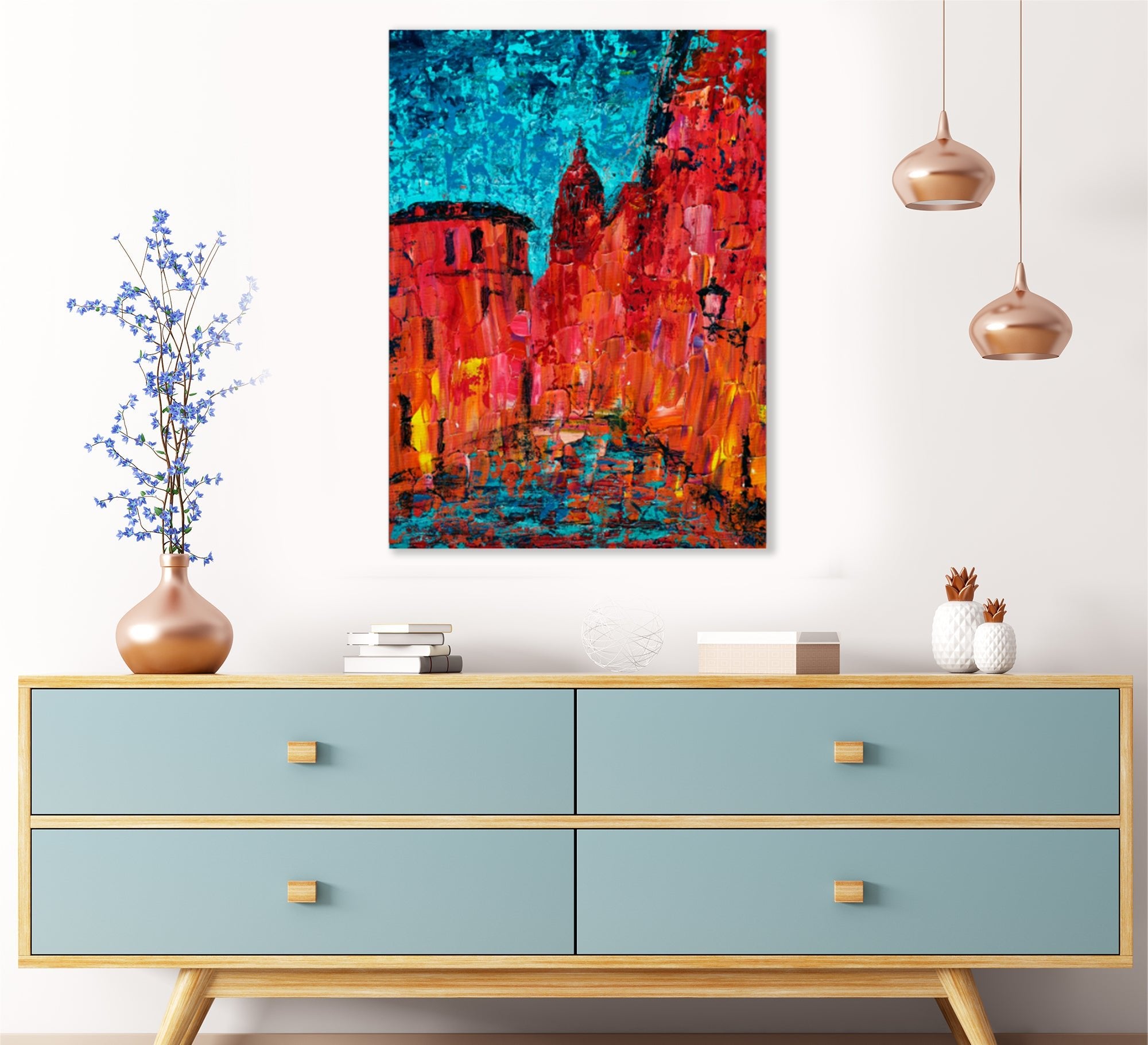 A painting of a medieval castle - Vitrine Furniture - Décor