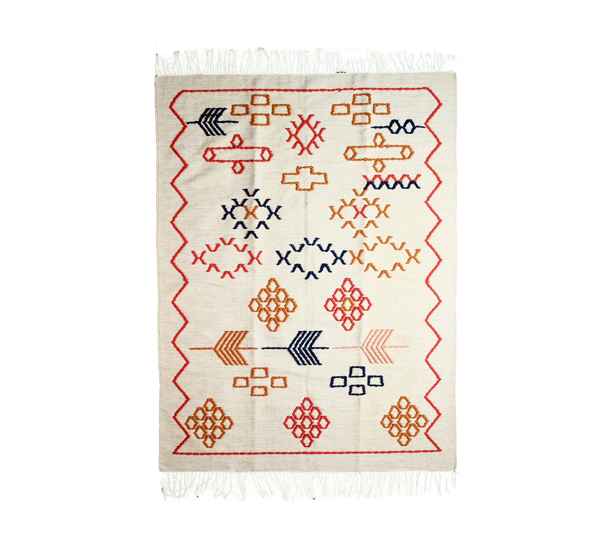 A playful, geometric white rug with a distinctive bohemian texture - Vitrine Furniture - Accessories