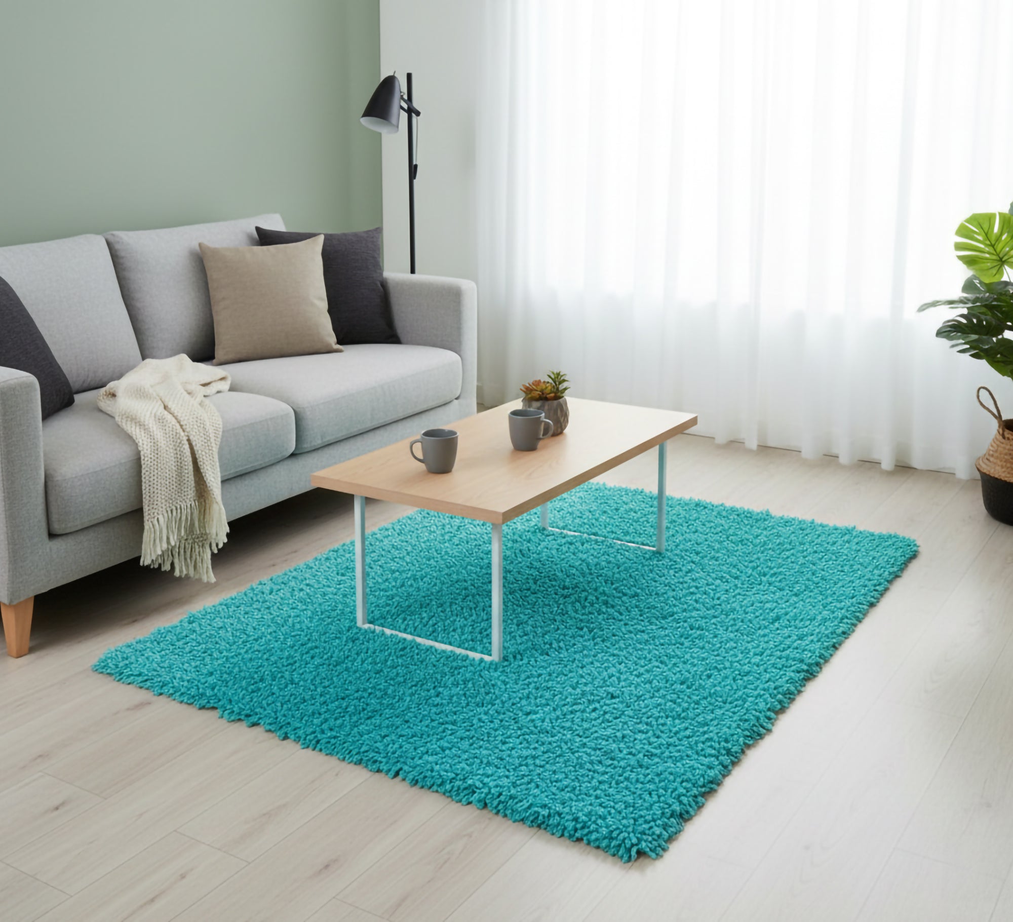 A plush pile rug in cheerful light blue. - Vitrine Furniture - Accessories