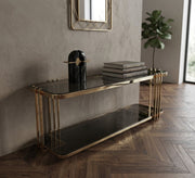 A rectangular gold TV table with two shelves - Vitrine Furniture - TV Table & Cabinet