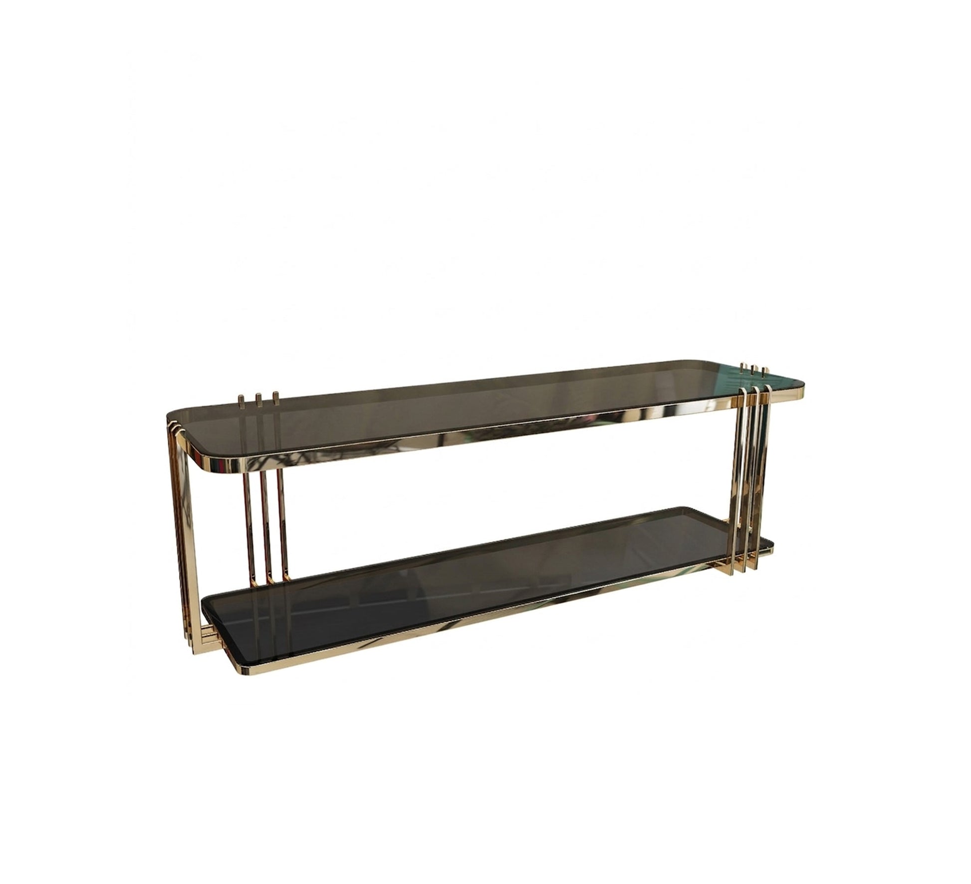 A rectangular gold TV table with two shelves - Vitrine Furniture - TV Table & Cabinet