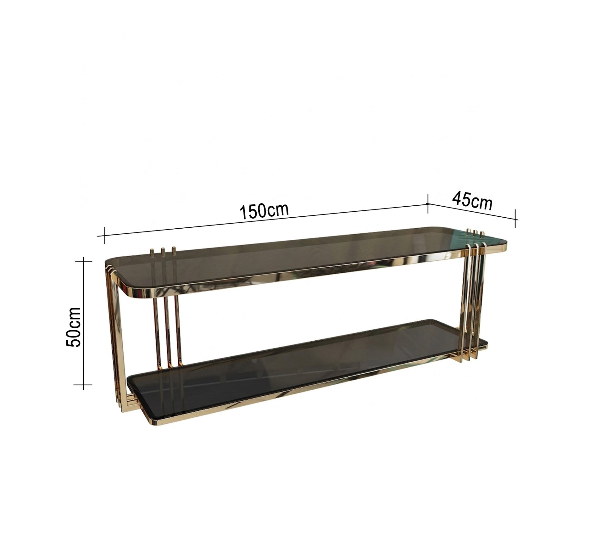 A rectangular gold TV table with two shelves - Vitrine Furniture - TV Table & Cabinet